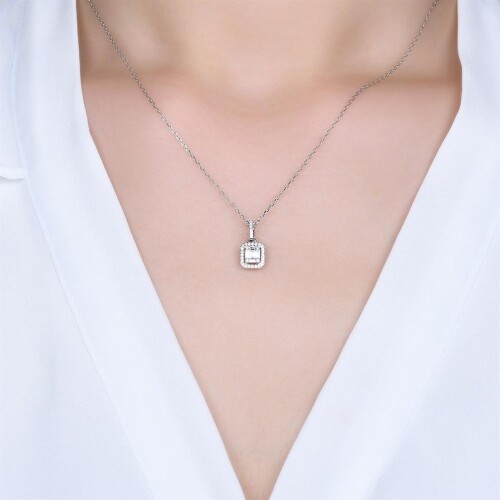0,17ct Klasik Model Baget Pırlanta Kolye - Gelin Damat Diamond