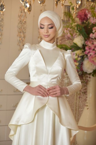 GELİN DAMAT - Almina Beyaz Tesettür Elbise