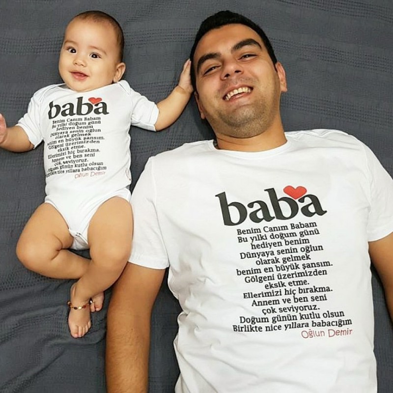 Baba baskılı aile baba çocuk tshirt set - 1