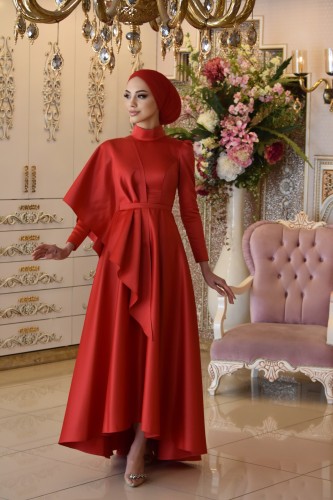 GELİN DAMAT - Defne Kırmızı Tesettür Elbise