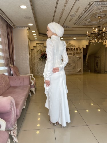 GELİN DAMAT - Kuğu Beyaz Tesettür Elbise