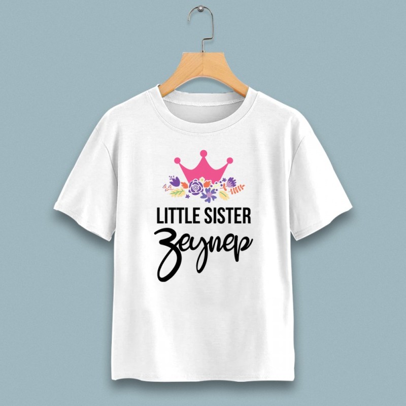 Little sister taç baskılı çocuk tshirt