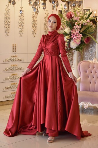 GELİN DAMAT - Sümbül Kırmızı Tesettür Elbise