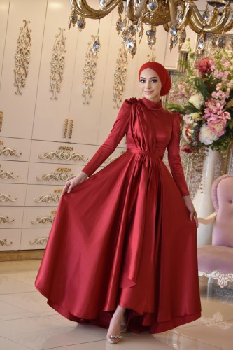 GELİN DAMAT - Kırmızı Tesettür Elbise