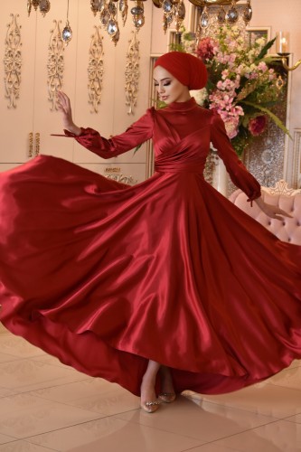 Zemheri Kırmızı Tesettür Elbise - Thumbnail